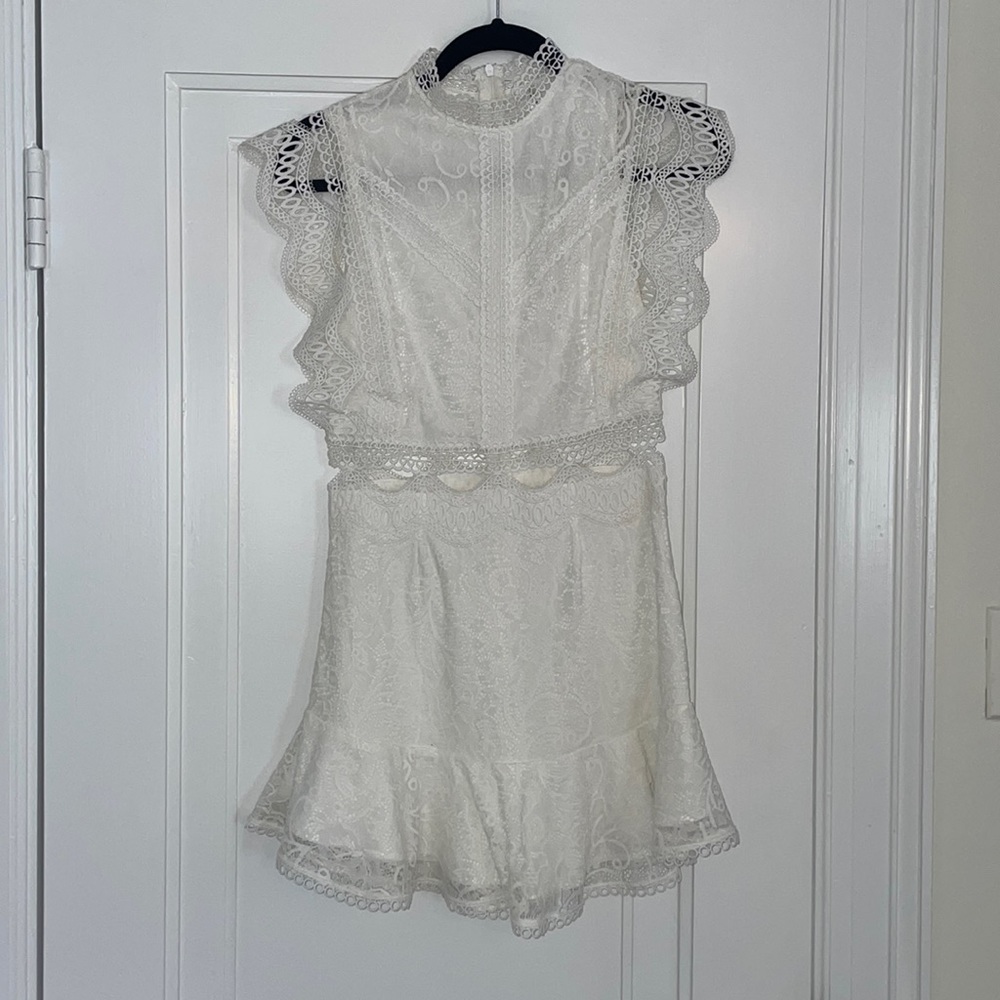 Royale Crochet Lace Trim Dress White